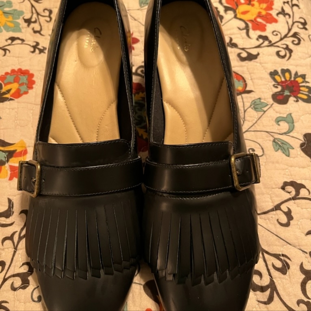 Clark's Black Fringe Detail Heeled Shoes (10)